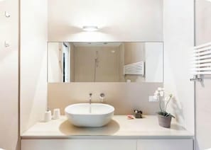 Shower, hair dryer, bidet, towels