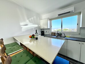 Fridge, microwave, oven, electric kettle