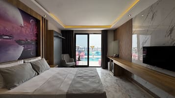 Deluxe Triple Room, Pool View | Desk, laptop workspace, free WiFi