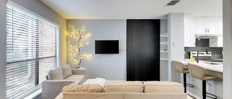 TV, fireplace