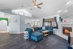 Smart TV, fireplace, video games