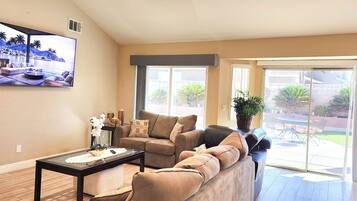 TV connectée, cheminée, livres