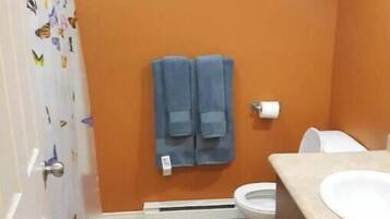 Secador de pelo, toallas, jabón y papel higiénico