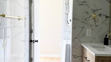 Hair dryer, bidet, soap, shampoo