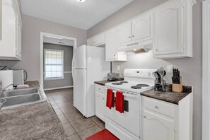 Fridge, microwave, stovetop