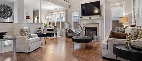TV, fireplace