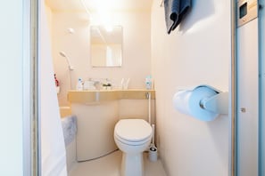 Hair dryer, bidet, towels, soap