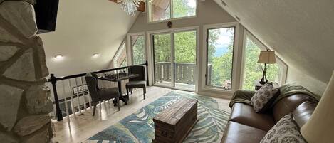 Smart TV, fireplace, ping pong, books