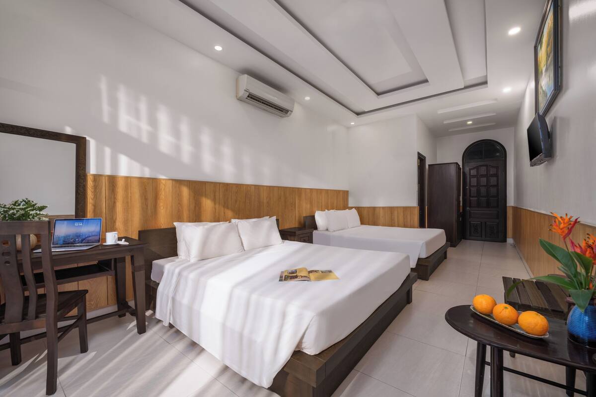 Premium bedding, minibar, desk, laptop workspace