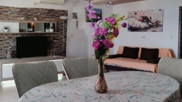 Apartment (Two Bedroom Apartment with Balcony) | Living room | 32-inch flat-screen TV with satellite channels, DVD player