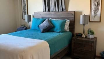 1 bedroom, desk, iron/ironing board, travel cot