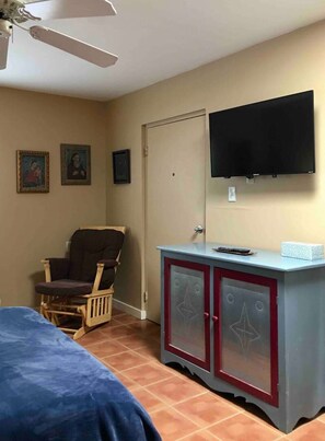 1 bedroom, desk, iron/ironing board, travel cot