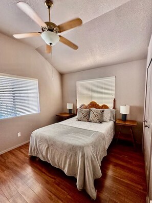 2 bedrooms, desk, iron/ironing board, travel cot