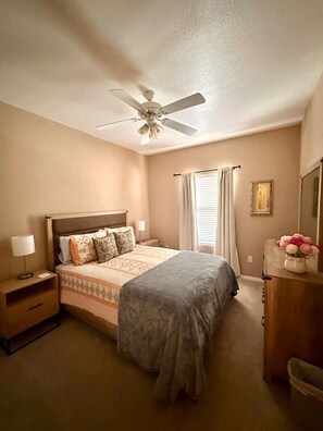 3 bedrooms, desk, iron/ironing board, travel cot