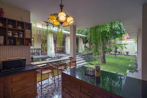 Classic Villa, 3 Bedrooms, Kitchen, Courtyard Area | Private kitchen | Fridge, microwave, stovetop, cookware/dishes/utensils