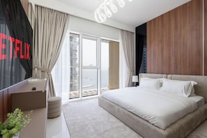 Deluxe Apartment, Balcony, Sea View | Premium bedding, memory foam beds, in-room safe, blackout drapes