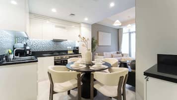 Fridge, microwave, stovetop, toaster