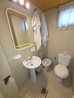 Secadora de cabello, bidet, toallas, jabón