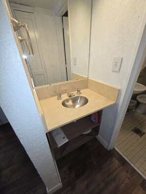 Hair dryer, bidet, towels, soap