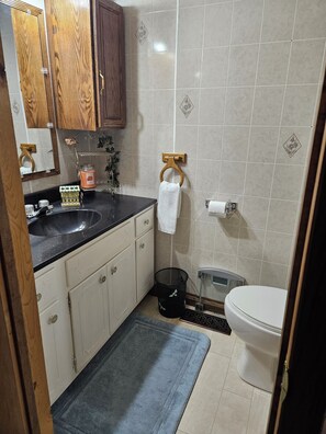 Shower, hair dryer, towels, soap - The Blue Heron Cabin (Harrison)