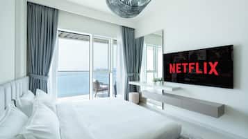 Appartement Deluxe, balcon, vue mer | Literie de qualité supérieure, matelas mémoire de forme