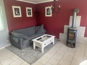 Televisión, chimenea, tenis de mesa y libros 