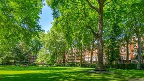 A park with a large tree in the foreground and red brick buildings in the background. - The Mezzanine Studio at Bramham (London)