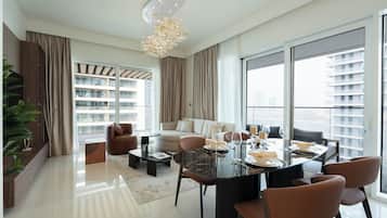 Deluxe Apartment, Balcony, Sea View | Living area | 125-cm flat-screen TV with digital channels, Netflix, streaming services