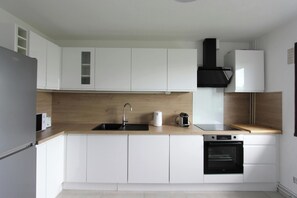 Fridge, microwave, oven, dishwasher