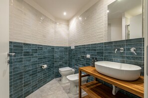 Shower, hair dryer, bidet, towels