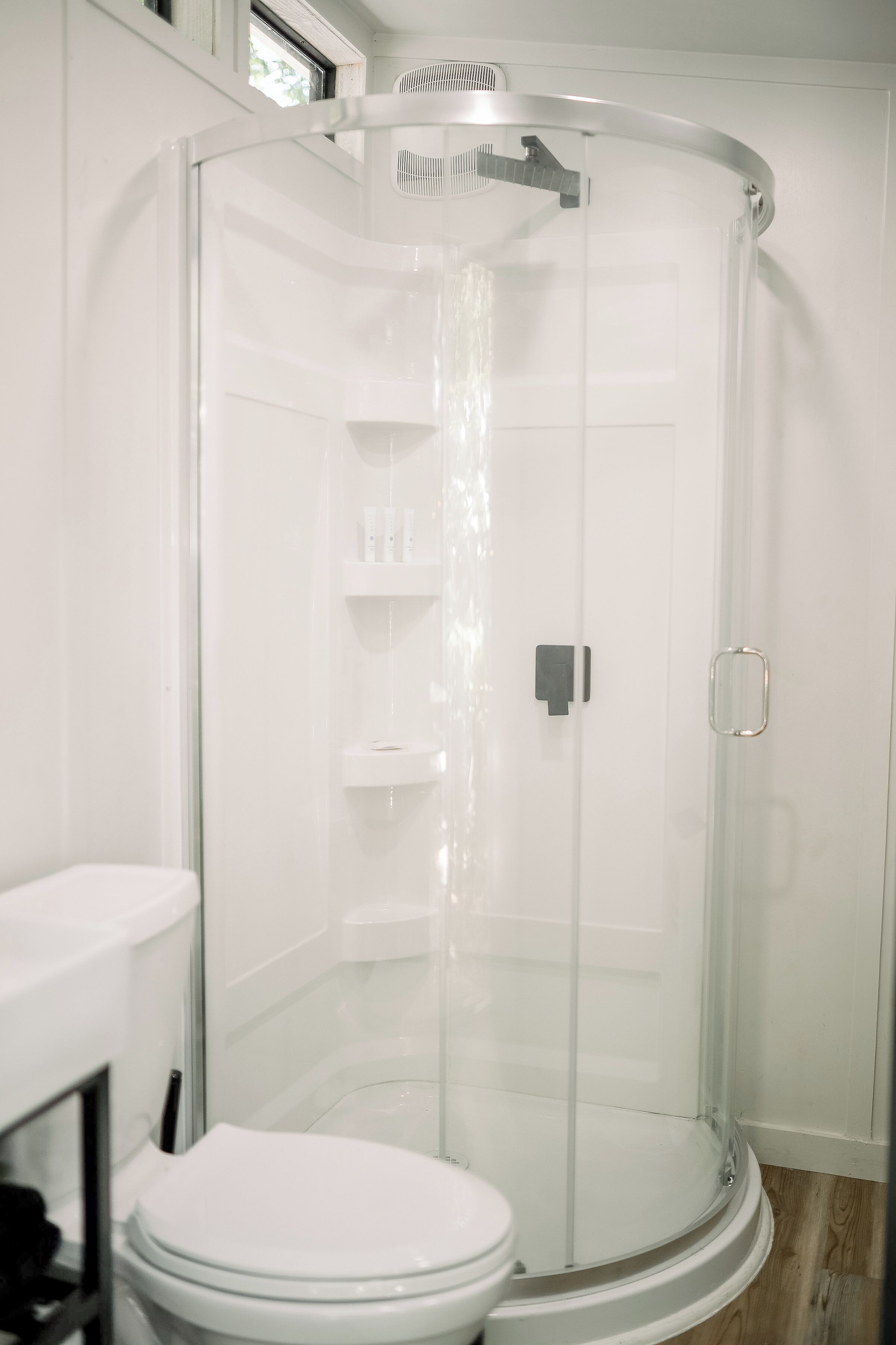 Shower, towels, soap, shampoo
