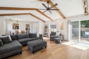 Smart TV, fireplace, DVD player, music library