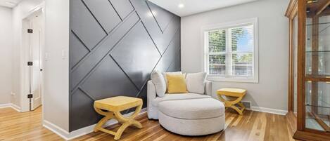 Smart TV, fireplace, DVD player, music library