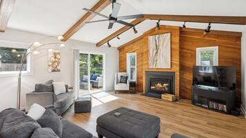 TV connectée, cheminée, lecteur de DVD, médiathèque