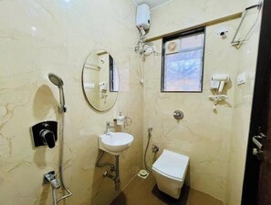 Secadora de cabello, toallas, jabón, papel de baño 