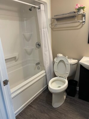 Towels, soap, shampoo, toilet paper