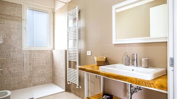 Regadera, secadora de cabello, toallas