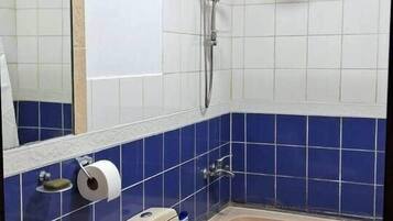 Hair dryer, towels, toilet paper