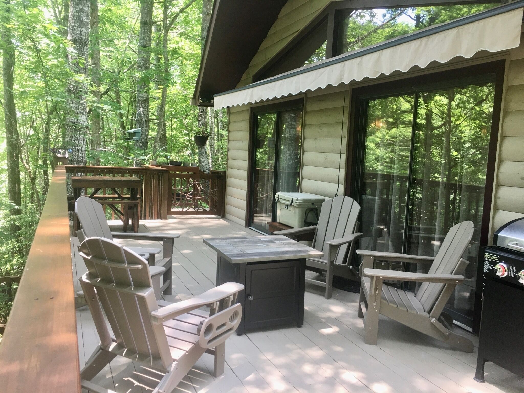 Propane fire pit on deck