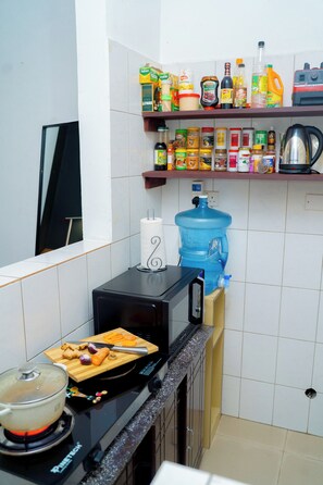 Microwave, oven, electric kettle, blender