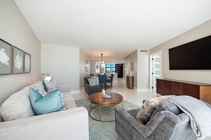 Condo, Multiple Beds (Coastal modern beachfront condo with ) | Living area - Coastal Modern Beachfront Condo With Sweeping Views (Marco Island)