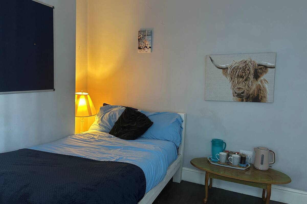 Desk, laptop workspace, free WiFi, bed sheets