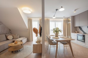 Premium-Apartment, Stadtblick, am Strand | Laptopgeeigneter Arbeitsplatz, Verdunkelungsvorhänge