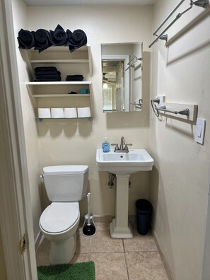 Towels, soap, shampoo, toilet paper