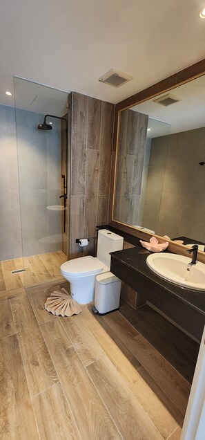 Dusche, Haartrockner, Handtücher, Seife