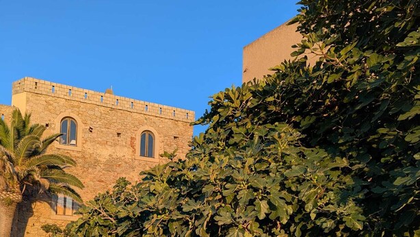 A person walking along a stone pathway with a building and foliage in the background. - The Maristella and Argentu villas for large families close to the sea (Aregno)
