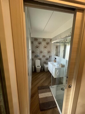 Bidet, Handtücher, Seife, Toilettenpapier