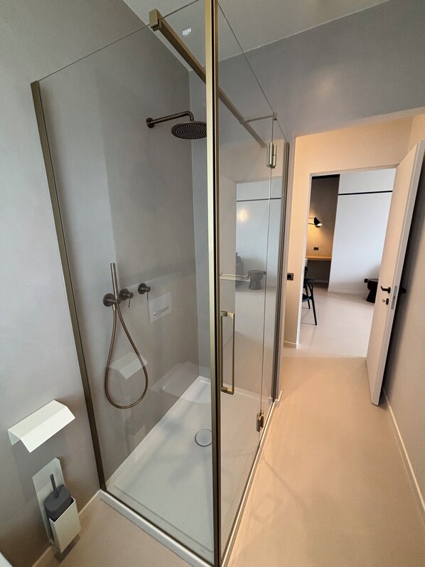 Shower, free toiletries, hair dryer, bidet