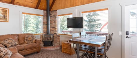 Smart TV, fireplace, DVD player