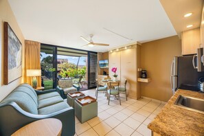 Condo, 1 Bedroom, Lanai, Partial Ocean View | Living area | 36-inch LCD TV with cable channels